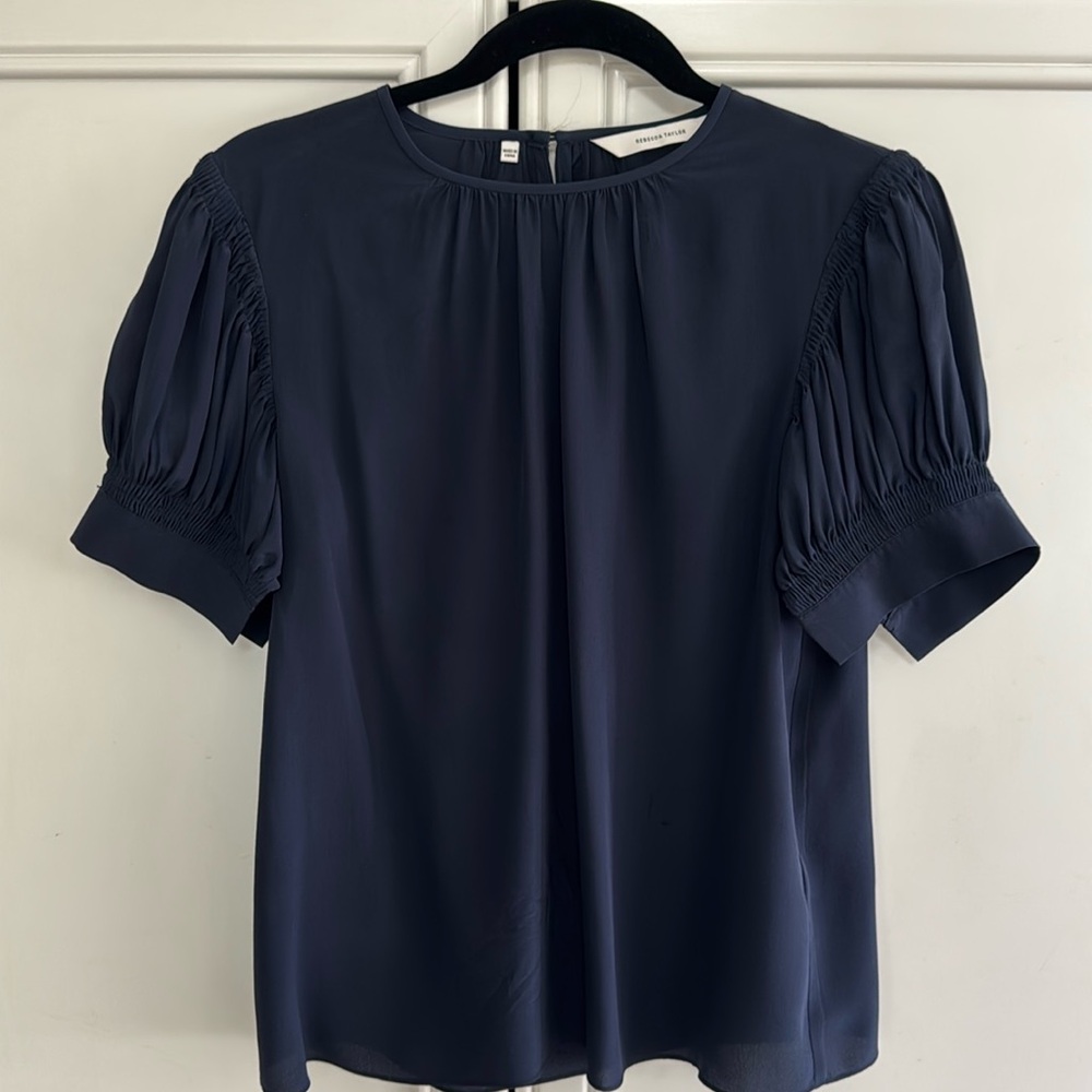 Rebecca Taylor Navy Silk Blouse Size Small